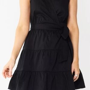 Nine West Black Sleeveless Tiered Wrap Mini Dress